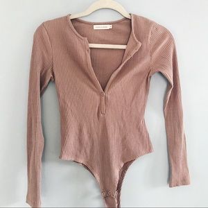 Nasty Gal mauve-pink long sleeve bodysuit